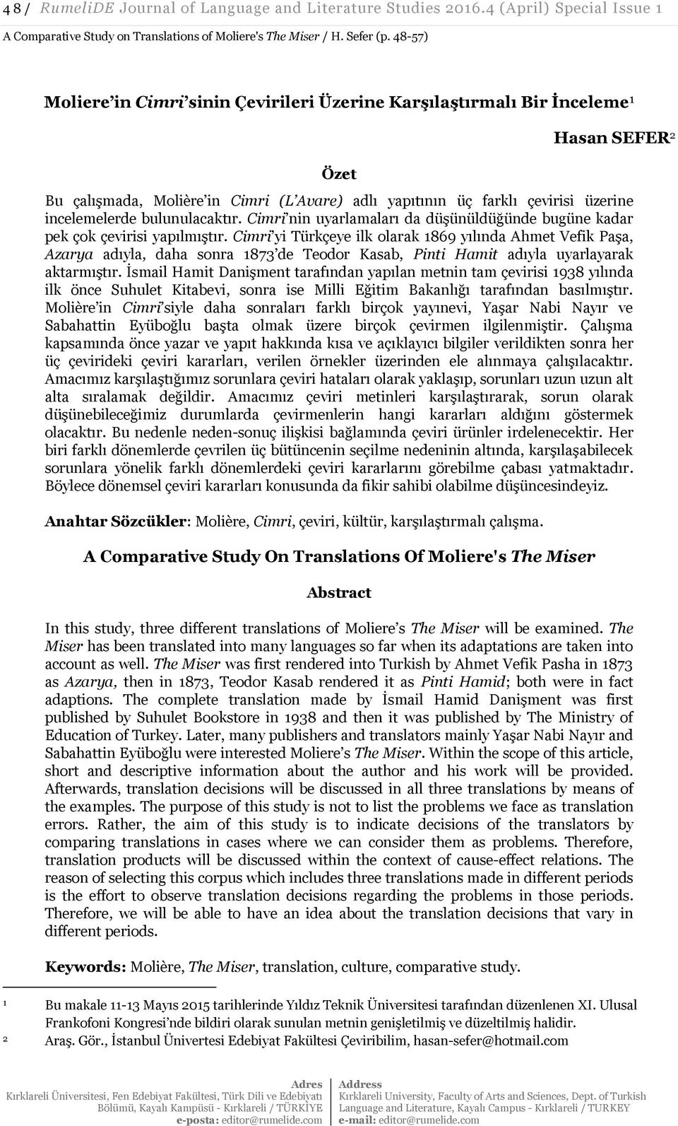 Moliere in Cimri sinin Çevirileri Üzerine Karşılaştırmalı Bir İnceleme 1. A  Comparative Study On Translations Of Moliere's The Miser - PDF Ücretsiz  indirin