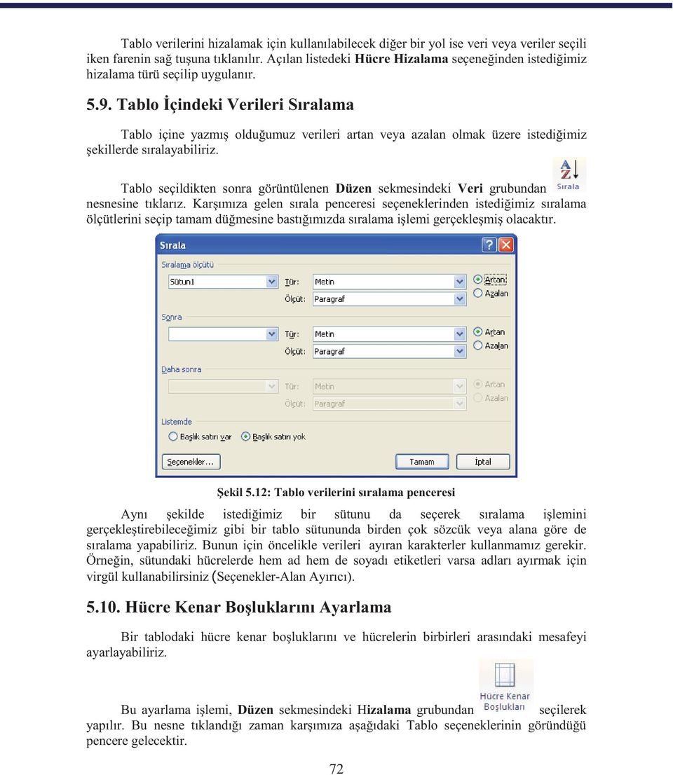 Tablo İçindeki Verileri Sıralama Tablo içine yazmış olduğumuz verileri artan veya azalan olmak üzere istediğimiz şekillerde sıralayabiliriz.