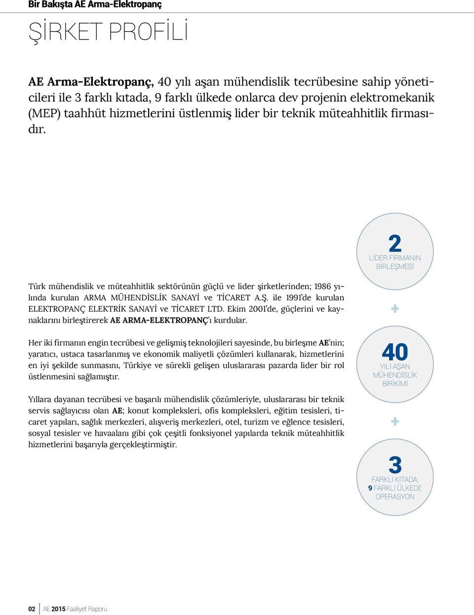 2 LİDER FİRMANIN BİRLEŞMESİ Türk mühendislik ve müteahhitlik sektörünün güçlü ve lider şirketlerinden; 1986 yılında kurulan ARMA MÜHENDİSLİK SANAYİ ve TİCARET A.Ş. ile 1991 de kurulan ELEKTROPANÇ ELEKTRİK SANAYİ ve TİCARET LTD.