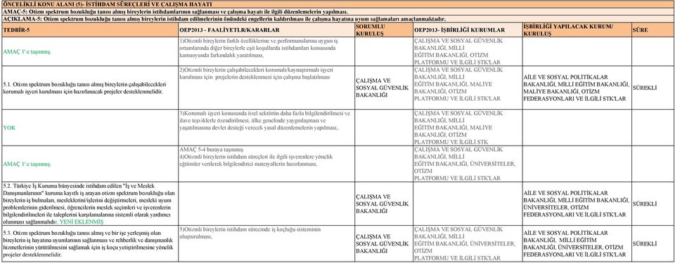 5.1. Otizm spektrum bozukluğu tanısı almış bireylerin çalışabilecekleri korumalı işyeri kurulması için hazırlanacak projeler desteklenmelidir.