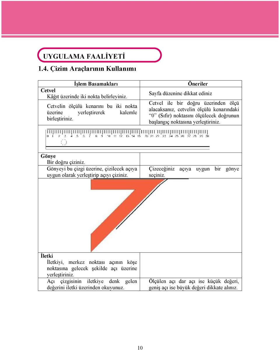 Öneriler Sayfa düzenine dikkat ediniz Cetvel ile bir doğru üzerinden ölçü alacaksanız, cetvelin ölçülü kenarındaki 0 (Sıfır) noktasını ölçülecek doğrunun başlangıç noktasına yerleştiriniz.