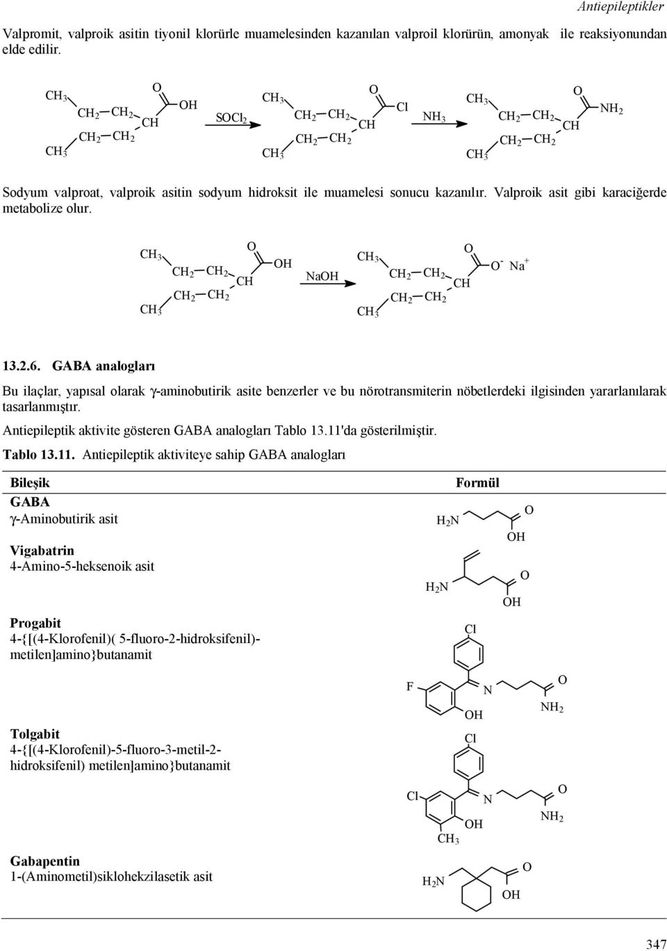 GABA analoglar Bu ilaçlar, yap sal olarak γ-aminobutirik asite benzerler ve bu nörotransmiterin nöbetlerdeki ilgisinden yararlan larak tasarlanm r.