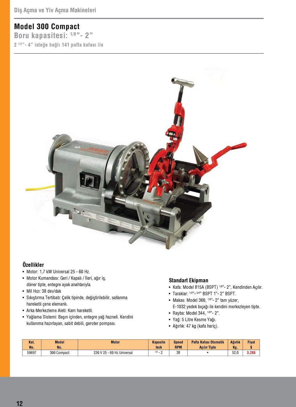 Kendini kullanıma hazırlayan, sabit debili, geroter pompası. Standart Ekipman Kafa: Model 815A (BSPT) - 2, Kendinden Açılır. Taraklar: - 3/4 BSPT 1-2 BSPT.