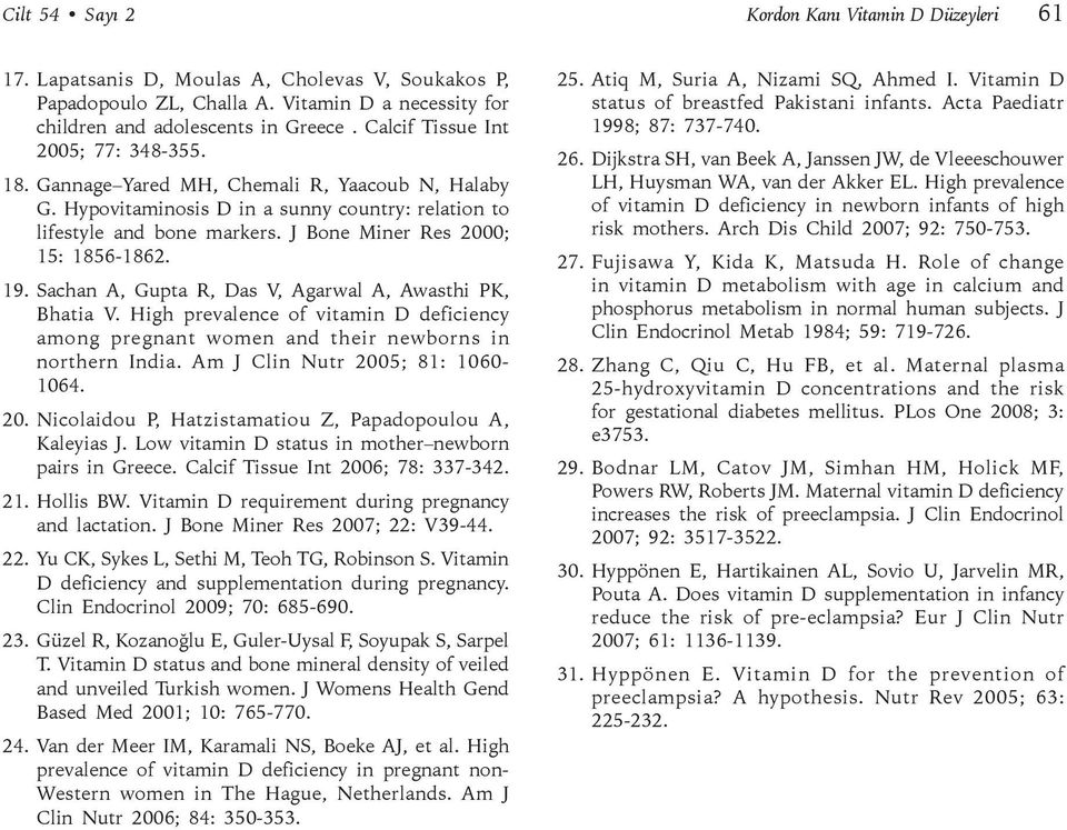 J Bone Miner Res 2000; 15: 1856-1862. 19. Sachan A, Gupta R, Das V, Agarwal A, Awasthi PK, Bhatia V. High prevalence of vitamin D deficiency among pregnant women and their newborns in northern India.