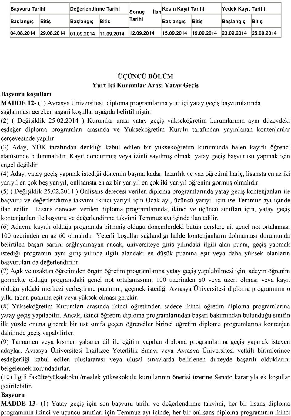 başvurularında sağlanması gereken asgari koşullar aşağıda belirtilmiştir: (2) ( Değişiklik 25.02.