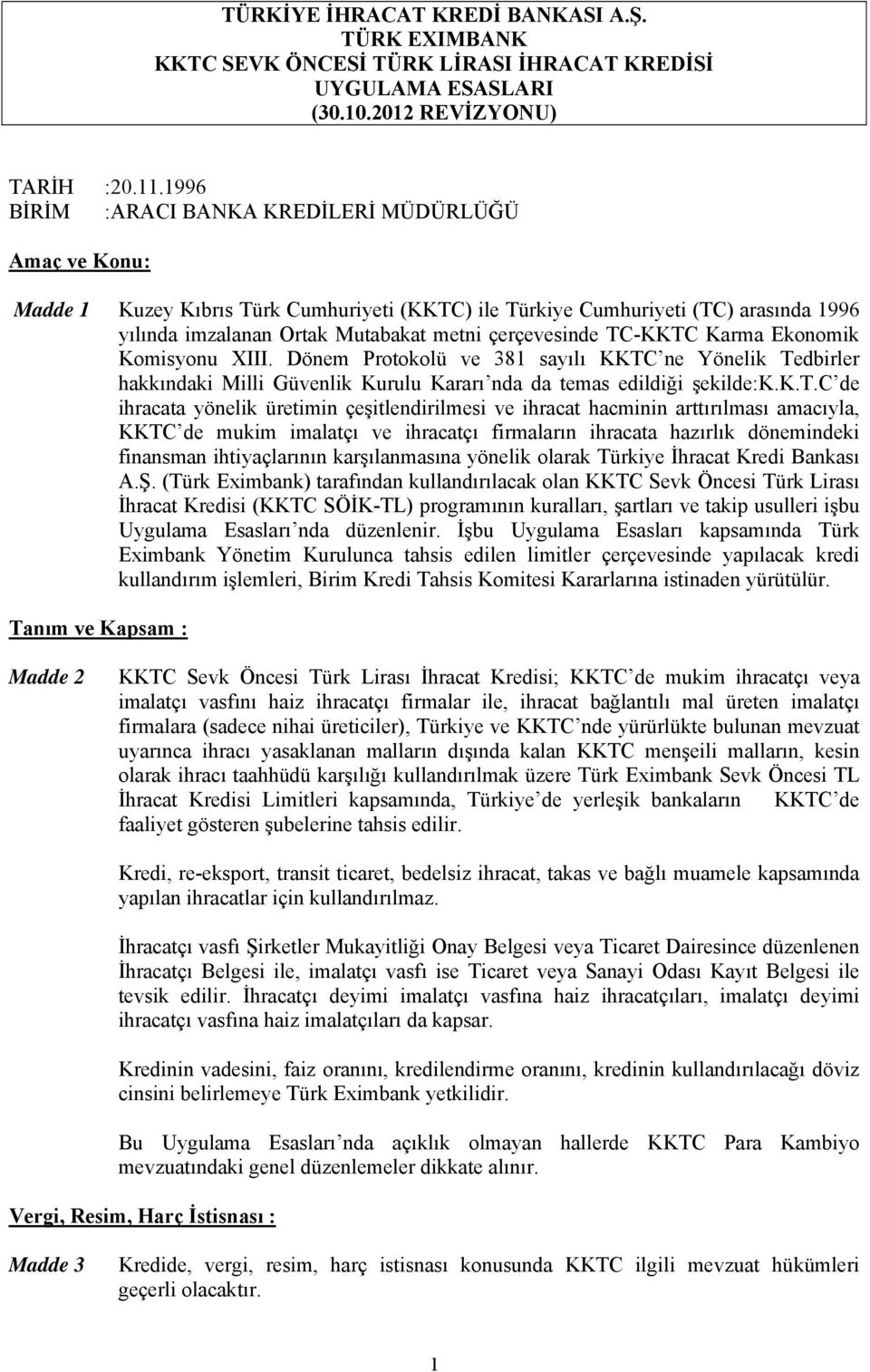 TC-KKTC Karma Ekonomik Komisyonu XIII. Dönem Proto