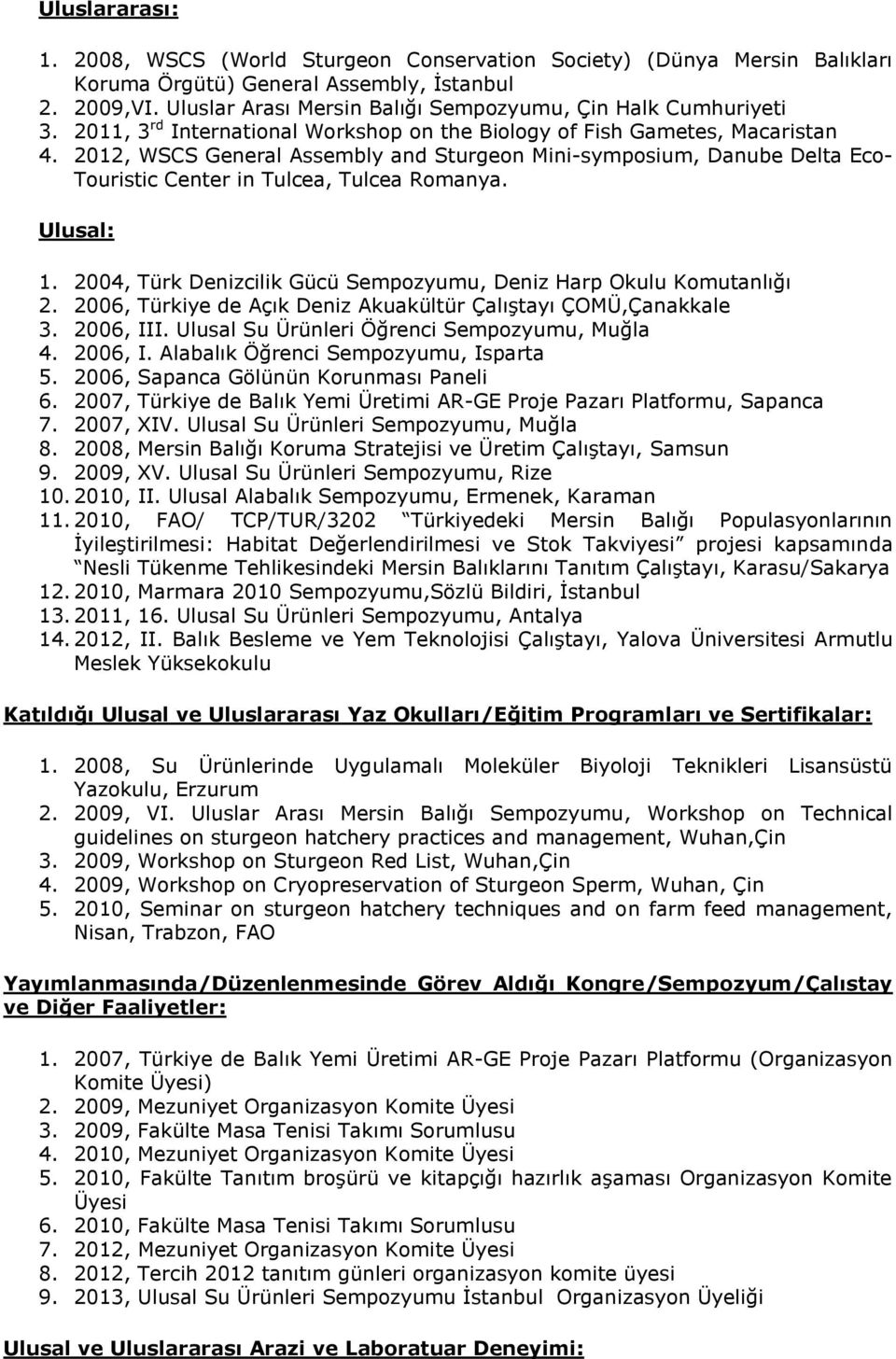 Ulusal: 1. 2004, Türk Denizcilik Gücü Sempozyumu, Deniz Harp Okulu Komutanlığı 2. 2006, Türkiye de Açık Deniz Akuakültür Çalıştayı ÇOMÜ,Çanakkale 3. 2006, III.