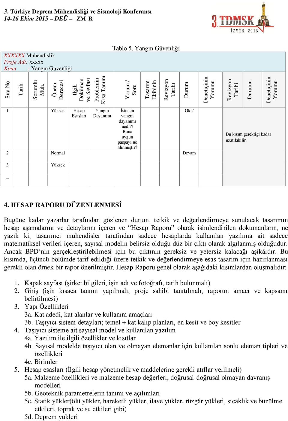 HESAP RAPORU DÜZENLENMESİ Bugüne kadar yazarlar tarafından gözlenen durum, tetkik ve değerlendirmeye sunulacak tasarımın hesap aşamalarını ve detaylarını içeren ve Hesap Raporu olarak isimlendirilen