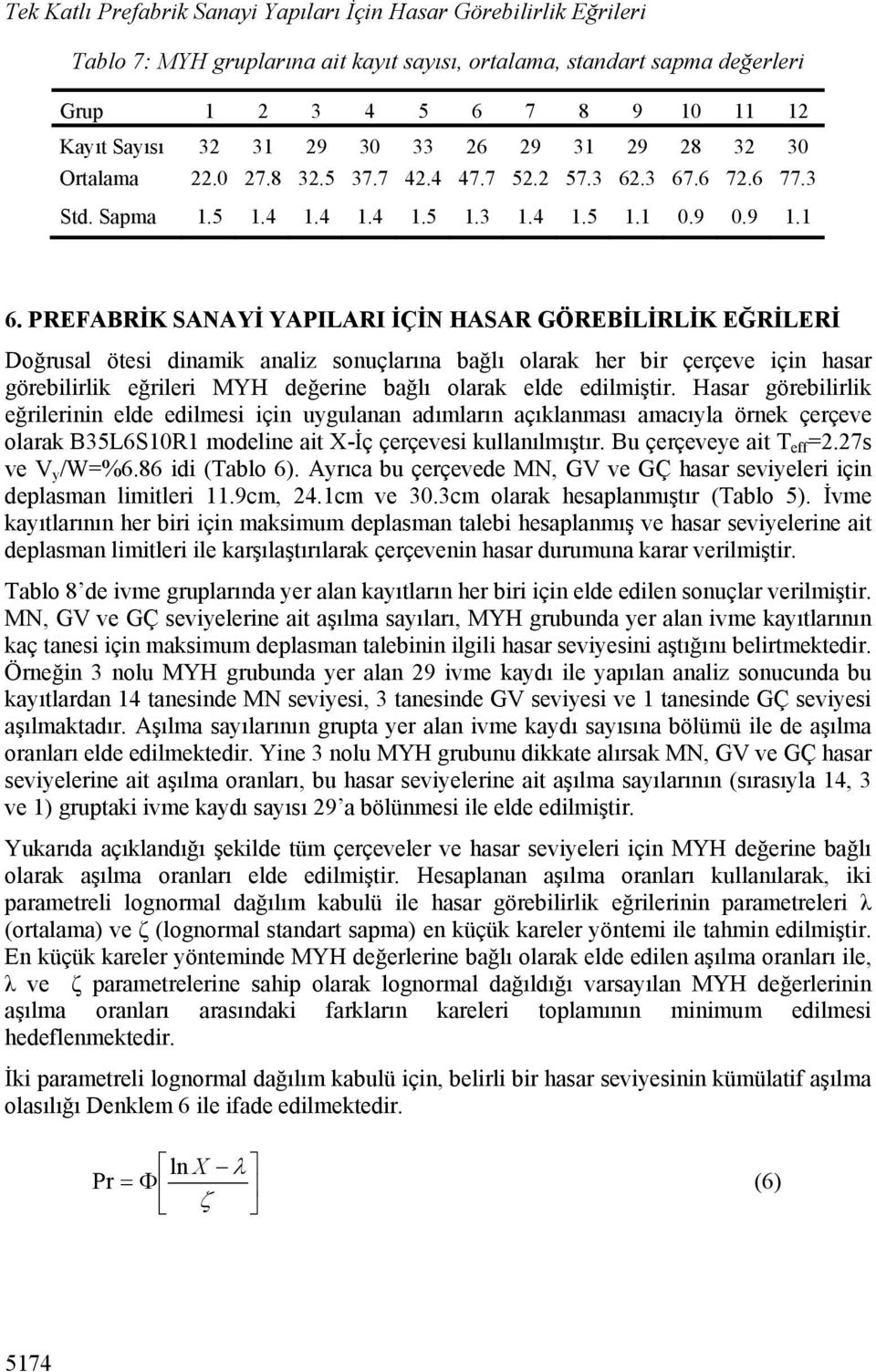 PREFABRİK SANAYİ YAPILARI İÇİN HASAR GÖREBİLİRLİK EĞRİLERİ Doğrusal ötesi dinamik analiz sonuçlarına bağlı olarak her bir çerçeve için hasar görebilirlik eğrileri MYH değerine bağlı olarak elde