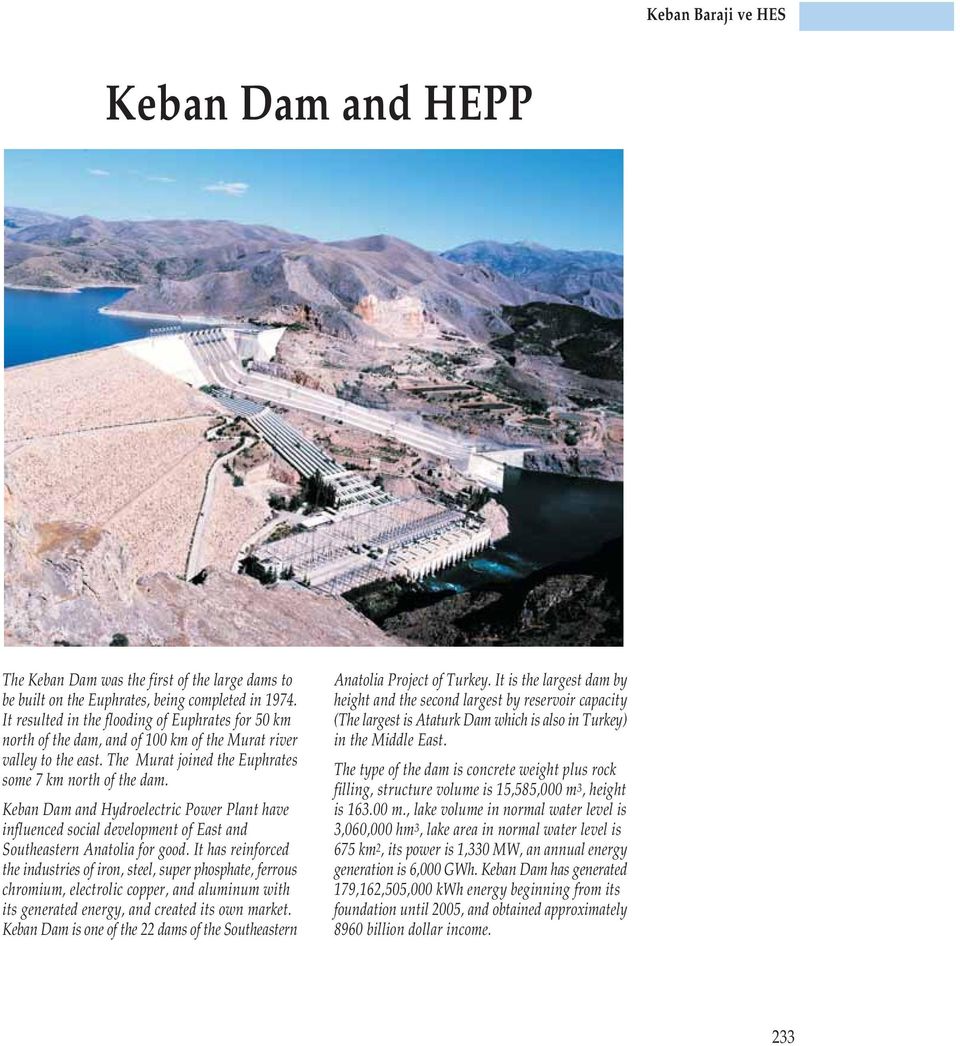 Keban Dam and Hydroelectric Power Plant have influenced social development of East and Southeastern Anatolia for good.