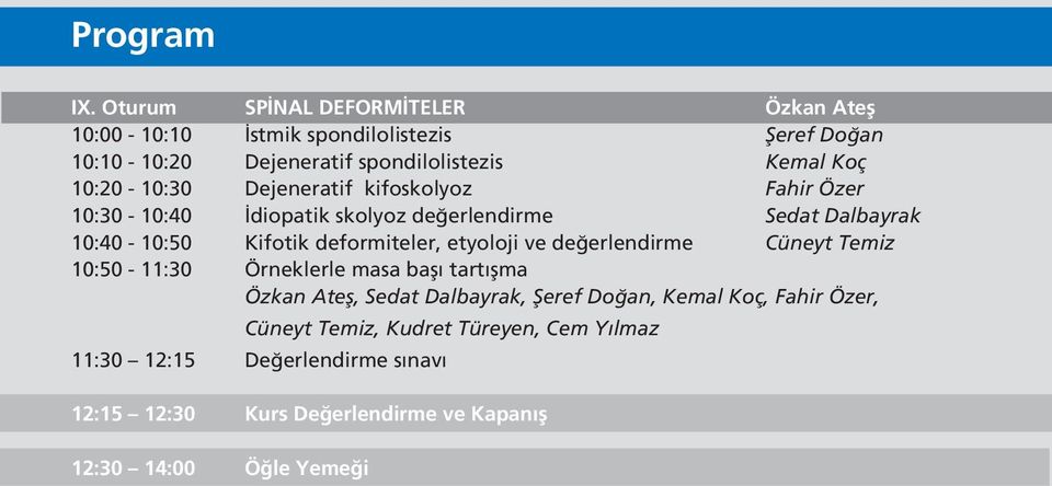 etyoloji ve değerlendirme Cüneyt Temiz 10:50-11:30 Örneklerle masa başı tartışma Özkan Ateş, Sedat Dalbayrak, Şeref Doğan, Kemal Koç, Fahir