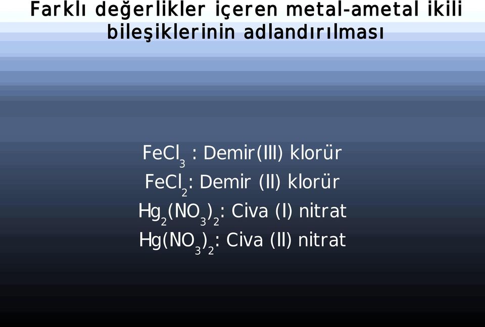 Demir(III) klorür FeCl 2 : Demir (II) klorür Hg