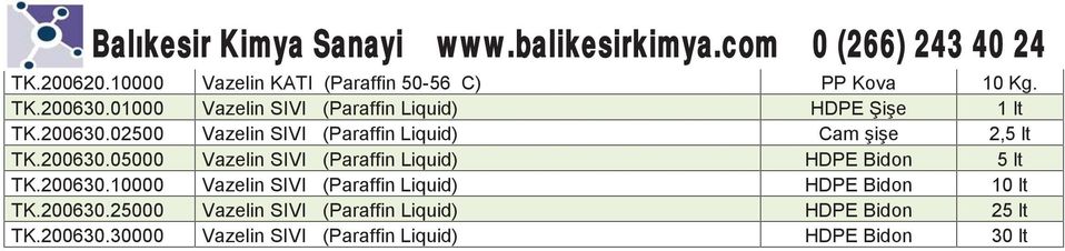 02500 Vazelin SIVI (Paraffin Liquid) Cam şişe 2,5 lt TK.200630.