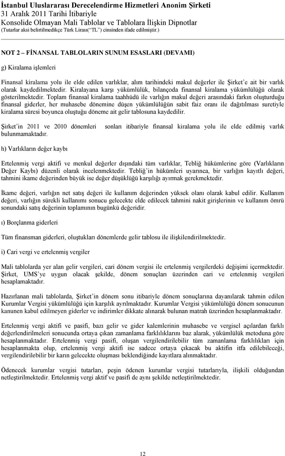 Toplam finansal kiralama taahhüdü ile varlığın makul değeri arasındaki farkın oluşturduğu finansal giderler, her muhasebe dönemine düşen yükümlülüğün sabit faiz oranı ile dağıtılması suretiyle