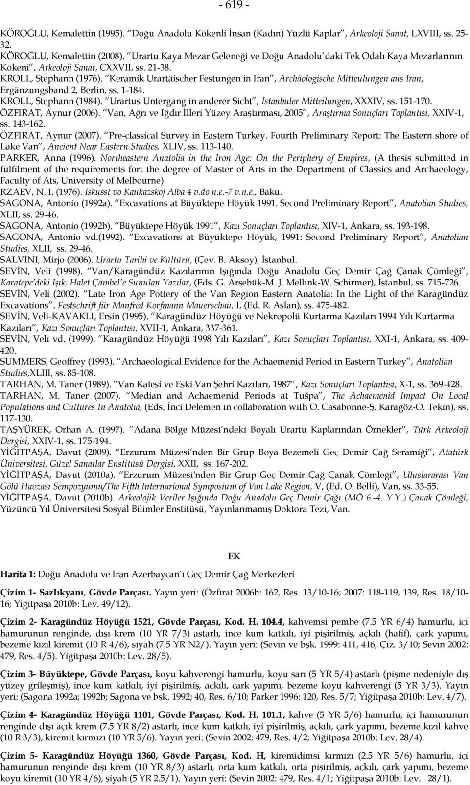 Keramik Urartäischer Festungen in Iran, Archäologische Mitteulungen aus Iran, Ergänzungsband 2, Berlin, ss. 1-184. KROLL, Stephann (1984).