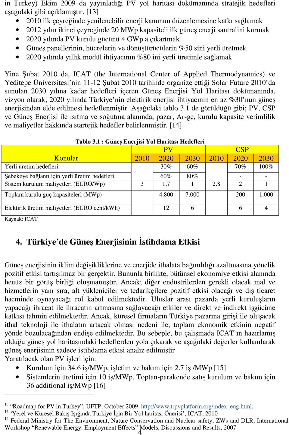 GWp a çıkartmak Güneş panellerinin, hücrelerin ve dönüştürücülerin %50 sini yerli üretmek 2020 yılında yıllık modül ihtiyacının %80 ini yerli üretimle sağlamak Yine Şubat 2010 da, ICAT (the