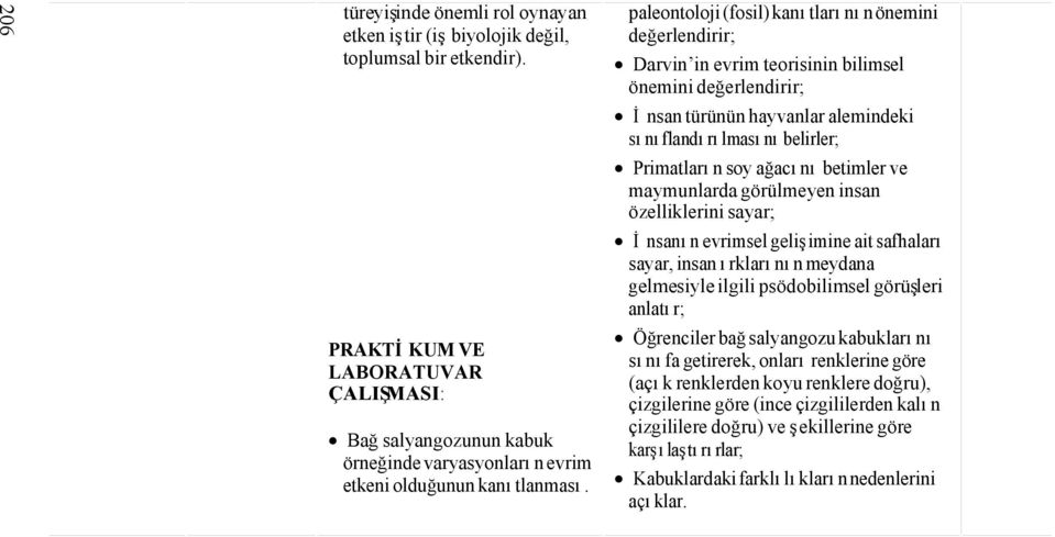 paleontoloji (fosil) kanıtlarının önemini Darvin in evrim teorisinin bilimsel önemini İnsan türünün hayvanlar alemindeki sınıflandırılmasını belirler; Primatların soy ağacını betimler ve maymunlarda