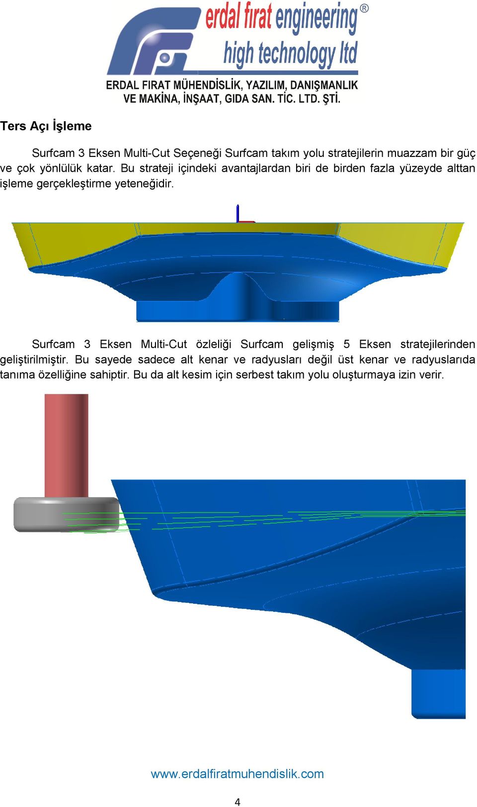 Surfcam 3 Eksen Multi-Cut özleliği Surfcam gelişmiş 5 Eksen stratejilerinden geliştirilmiştir.