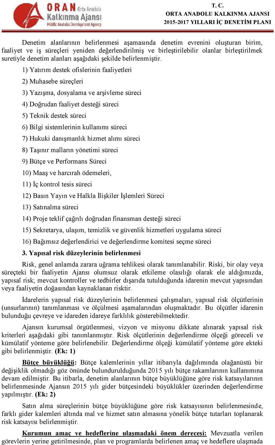 1) Yatırım destek ofislerinin faaliyetleri 2) Muhasebe süreçleri 3) Yazışma, dosyalama ve arşivleme süreci 4) Doğrudan faaliyet desteği süreci 5) Teknik destek süreci 6) Bilgi sistemlerinin kullanımı