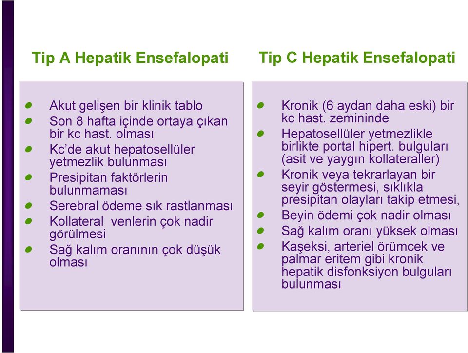 çok düşük olması Kronik (6 aydan daha eski) bir kc hast. zemininde Hepatosellüler yetmezlikle birlikte portal hipert.