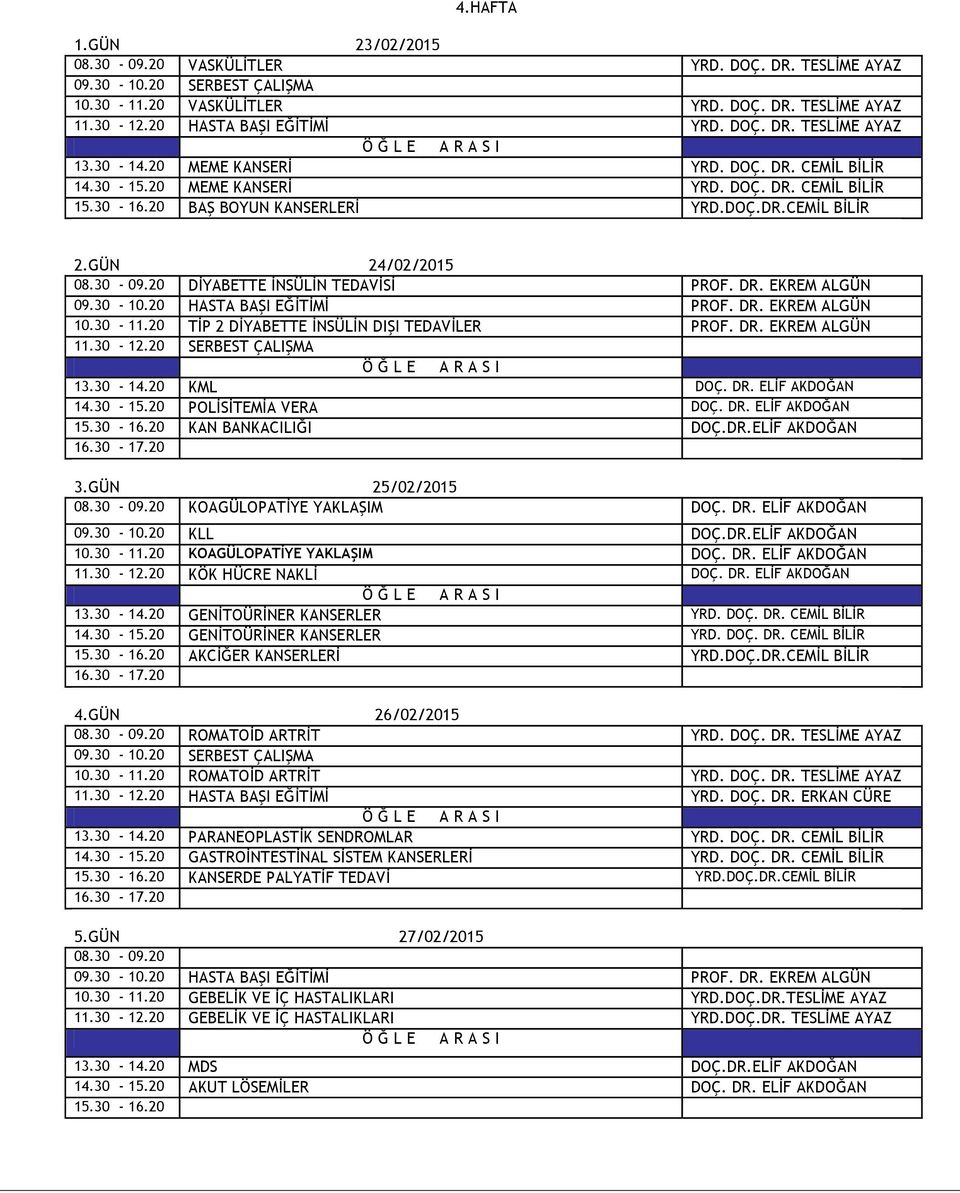 20 DİYABETTE İNSÜLİN TEDAVİSİ PROF. DR. EKREM ALGÜN 09.30-10.20 HASTA BAŞI EĞİTİMİ PROF. DR. EKREM ALGÜN 10.30-11.20 TİP 2 DİYABETTE İNSÜLİN DIŞI TEDAVİLER PROF. DR. EKREM ALGÜN 11.30-12.