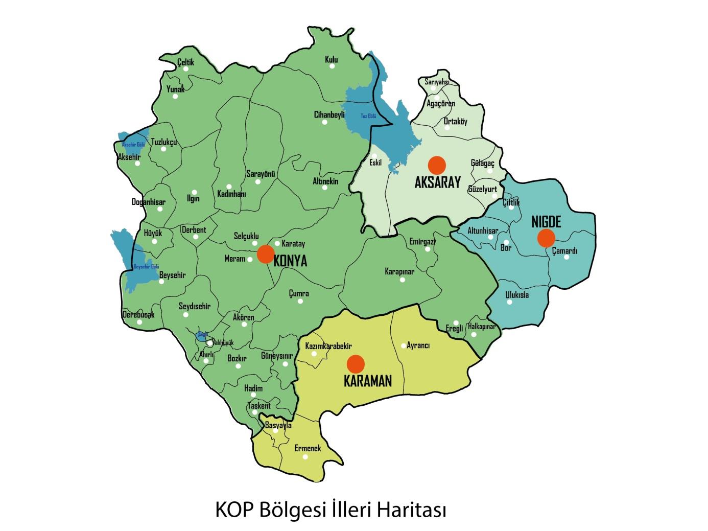 2. KOP BÖLGESİ VE SOSYO-EKONOMİK ÖZELLİKLERİ Konya Ovası Projesi (KOP), İstatistiki Bölge Birimleri Sınıflandırması (İBBS) Düzey 2'ye göre TR52 ve TR71 bölgelerinde yer alan Aksaray, Karaman, Konya