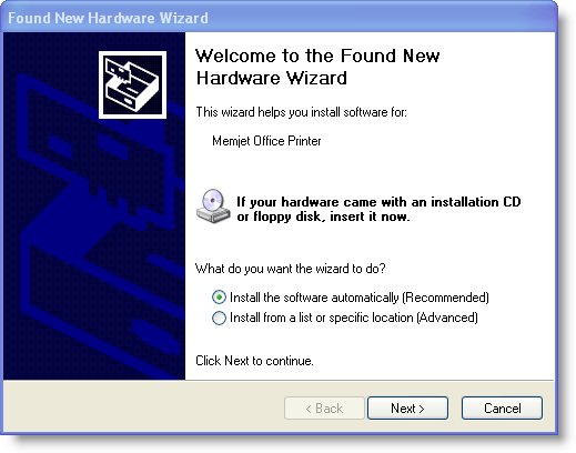 Windows XP de ise aşağıdaki ekran görüntülenir. Yazılımı otomatik olarak yükle (Install the software automatically) kutusunun seçili olduğundan emin olunuz ve Next i tıklayınız.