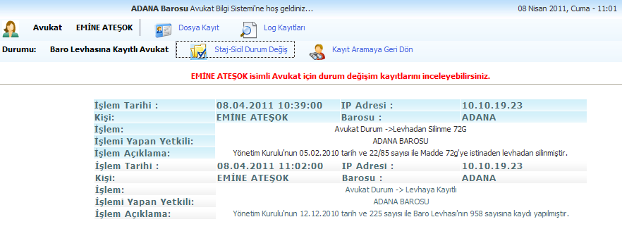 Şekil 2.1.5. Levhadan silinme işleminden sonra incelenen log kayıtları 2.4.