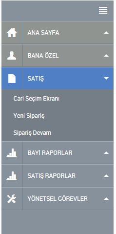 2.2.3. SATIŞ menüsü (Resim 5) Birden fazla cari ile çalışıyorsanız Cari Seçim Ekranı linkinden carileriniz arasında geçiş yapabilirsiniz.