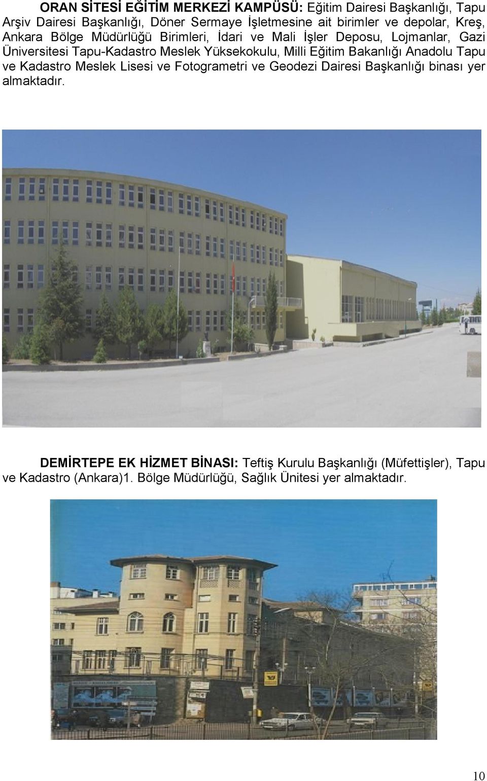 Yüksekokulu, Milli Eğitim Bakanlığı Anadolu Tapu ve Kadastro Meslek Lisesi ve Fotogrametri ve Geodezi Dairesi Başkanlığı binası yer