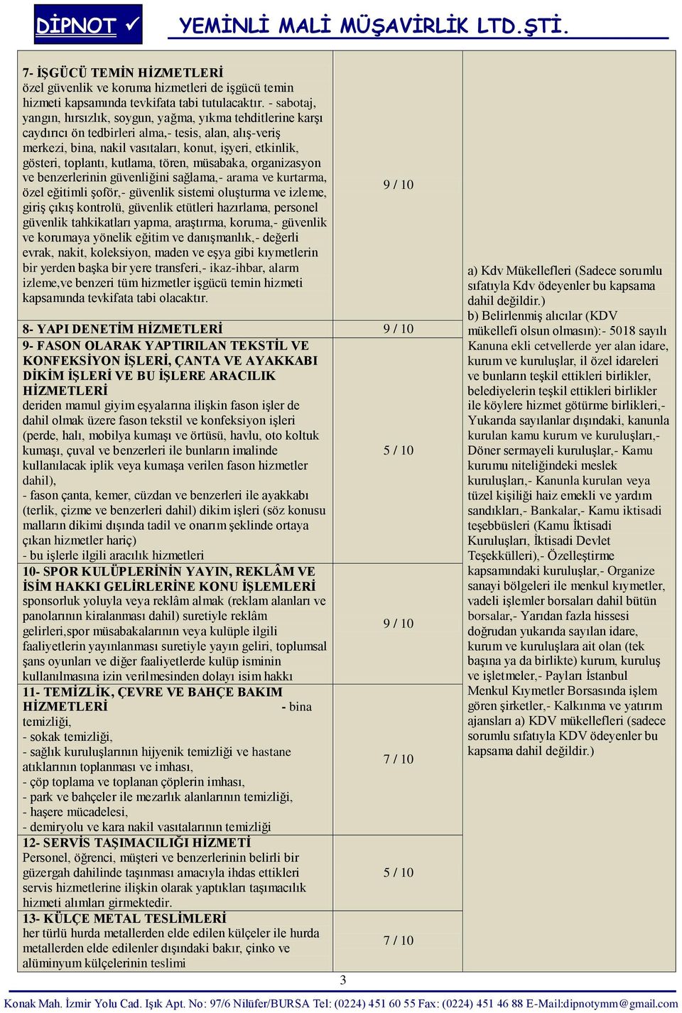 toplantı, kutlama, tören, müsabaka, organizasyon ve benzerlerinin güvenliğini sağlama,- arama ve kurtarma, özel eğitimli şoför,- güvenlik sistemi oluşturma ve izleme, giriş çıkış kontrolü, güvenlik