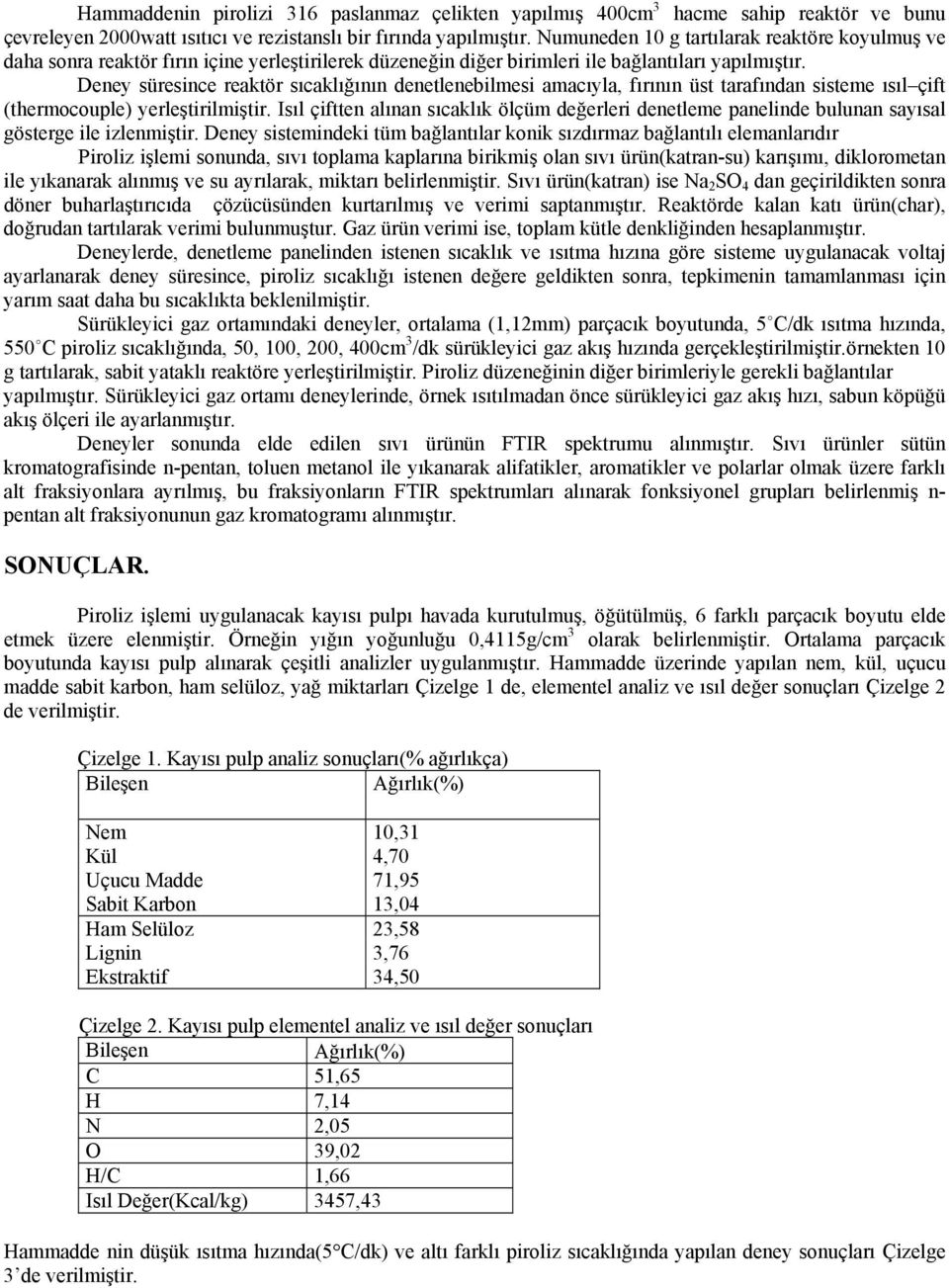 Deney süresince reaktör sıcaklığının denetlenebilmesi amacıyla, fırının üst tarafından sisteme ısıl çift (thermocouple) yerleştirilmiştir.