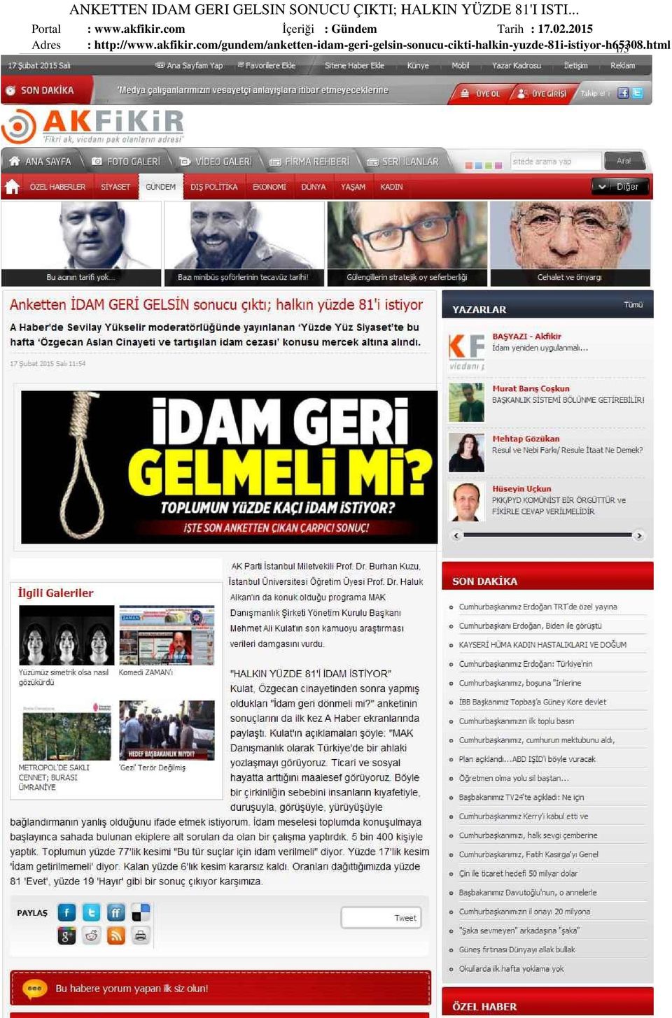 com İçeriği : Gündem Tarih : 17.02.2015 : http://www.akfikir.