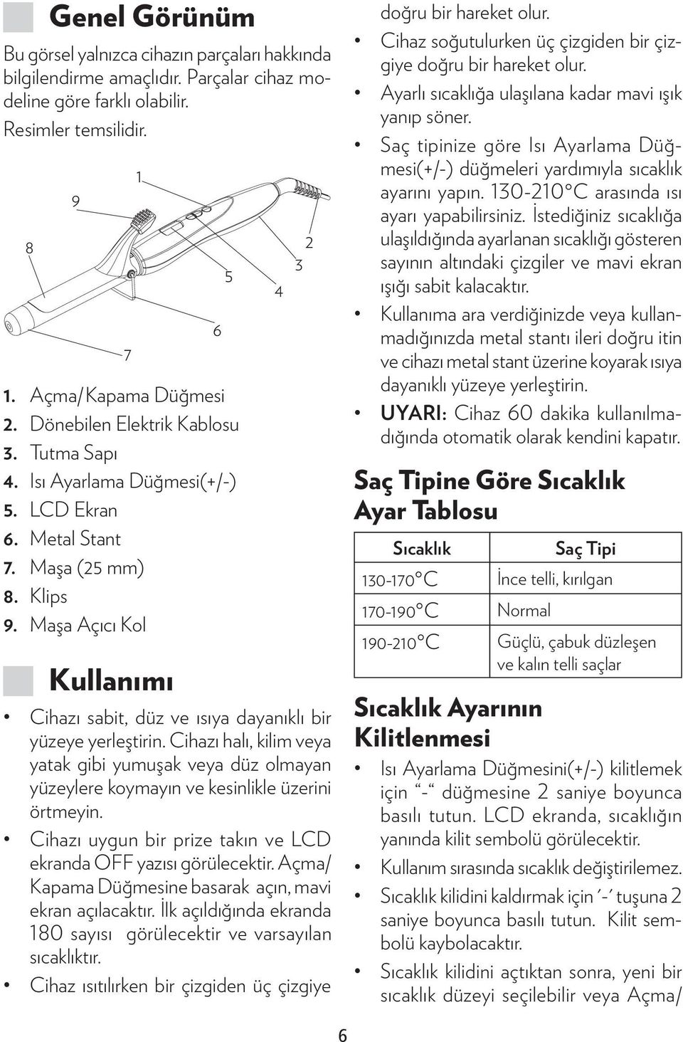 Maşa Açıcı Kol JJKullanımı 7 1 6 5 4 2 3 Cihazı sabit, düz ve ısıya dayanıklı bir yüzeye yerleştirin.