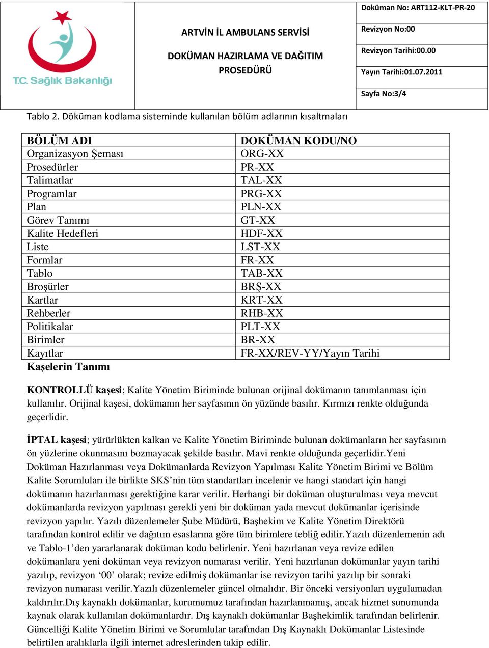 Kartlar Rehberler Politikalar Birimler Kayıtlar Kaşelerin Tanımı DOKÜMAN KODU/NO ORG-XX PR-XX TAL-XX PRG-XX PLN-XX GT-XX HDF-XX LST-XX FR-XX TAB-XX BRŞ-XX KRT-XX RHB-XX PLT-XX BR-XX