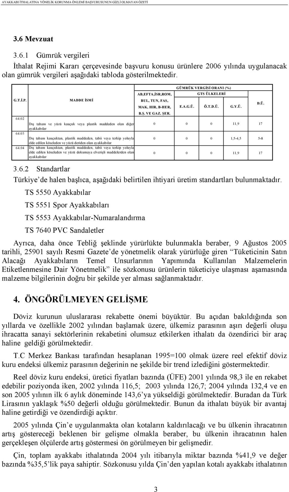 03 Dış tabanı kauçuktan, plastik maddeden, tabii veya terkip yoluyla elde edilen köseleden ve yüzü deriden olan ayakkabılar 64.