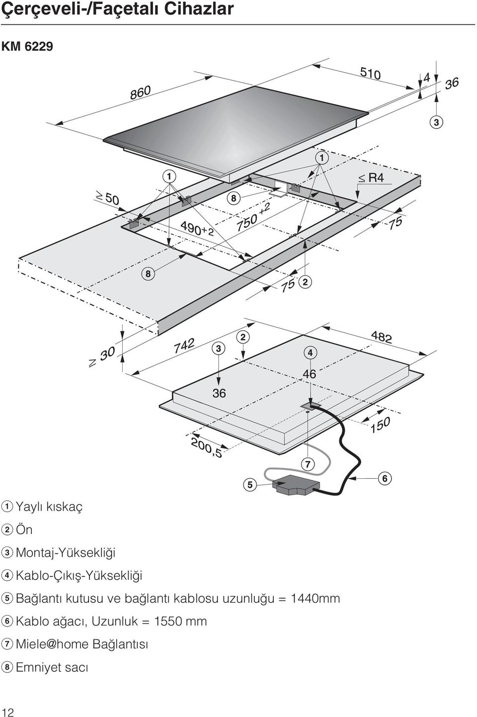 kutusu ve baðlantý kablosu uzunluðu = 1440mm Kablo