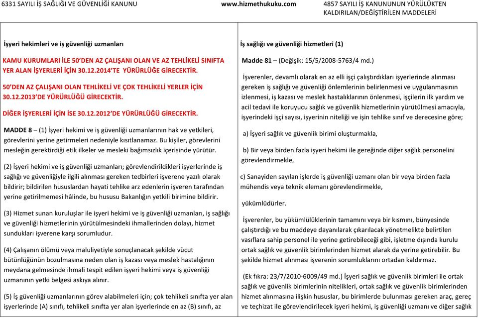 MADDE 8 (1) İşyeri hekimi ve iş güvenliği uzmanlarının hak ve yetkileri, görevlerini yerine getirmeleri nedeniyle kısıtlanamaz.