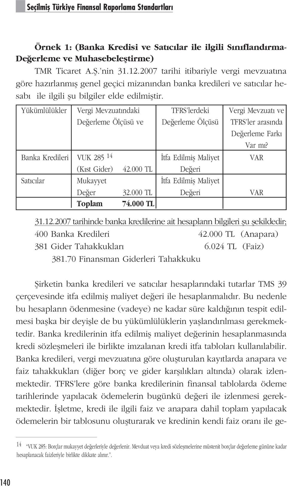 Yükümlülükler Vergi Mevzuat ndaki TFRS lerdeki Vergi Mevzuat ve De erleme Ölçüsü ve De erleme Ölçüsü TFRS ler aras nda De erleme Fark Var m?