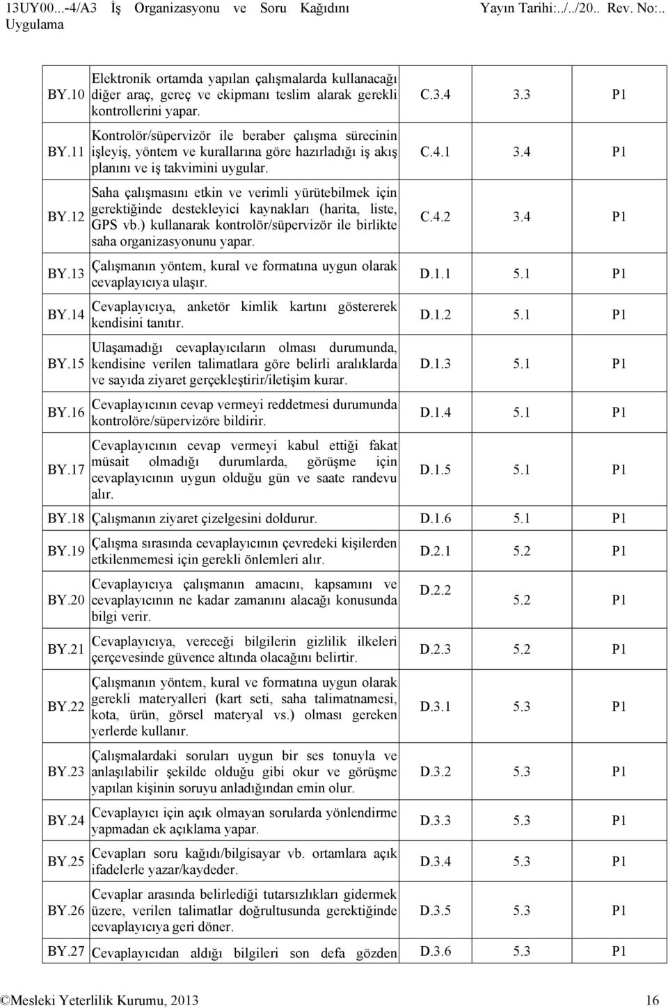 Kontrolör/süpervizör ile beraber çalışma sürecinin işleyiş, yöntem ve kurallarına göre hazırladığı iş akış planını ve iş takvimini uygular.