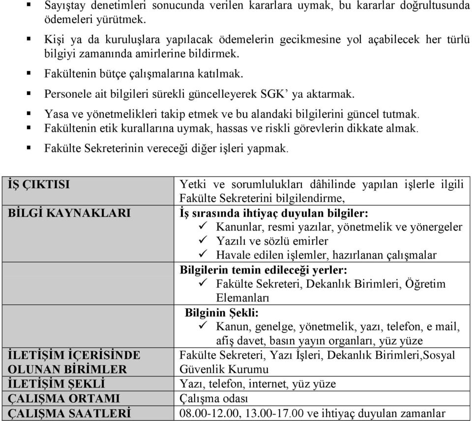 Personele ait bilgileri sürekli güncelleyerek SGK ya aktarmak. Yasa ve yönetmelikleri takip etmek ve bu alandaki bilgilerini güncel tutmak.