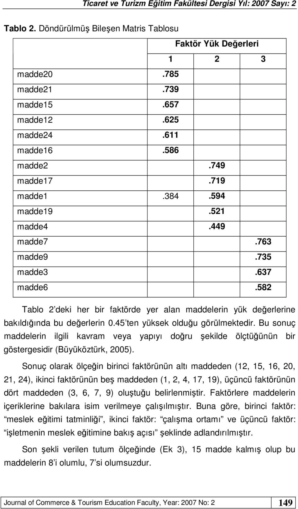 Bu sonuç maddelerin ilgili kavram veya yapıyı doğru şekilde ölçtüğünün bir göstergesidir (Büyüköztürk, 2005).