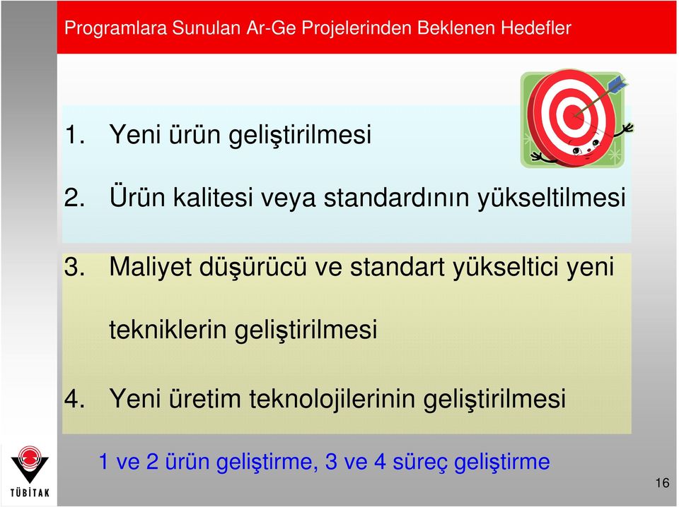 Maliyet düşürücü ve standart yükseltici yeni tekniklerin geliştirilmesi 4.