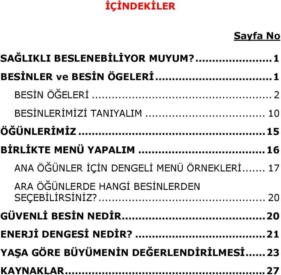 ..16 ANA ÖĞÜNLER İÇİN DENGELİ MENÜ ÖRNEKLERİ... 17 ARA ÖĞÜNLERDE HANGİ BESİNLERDEN SEÇEBİLİRSİNİZ?