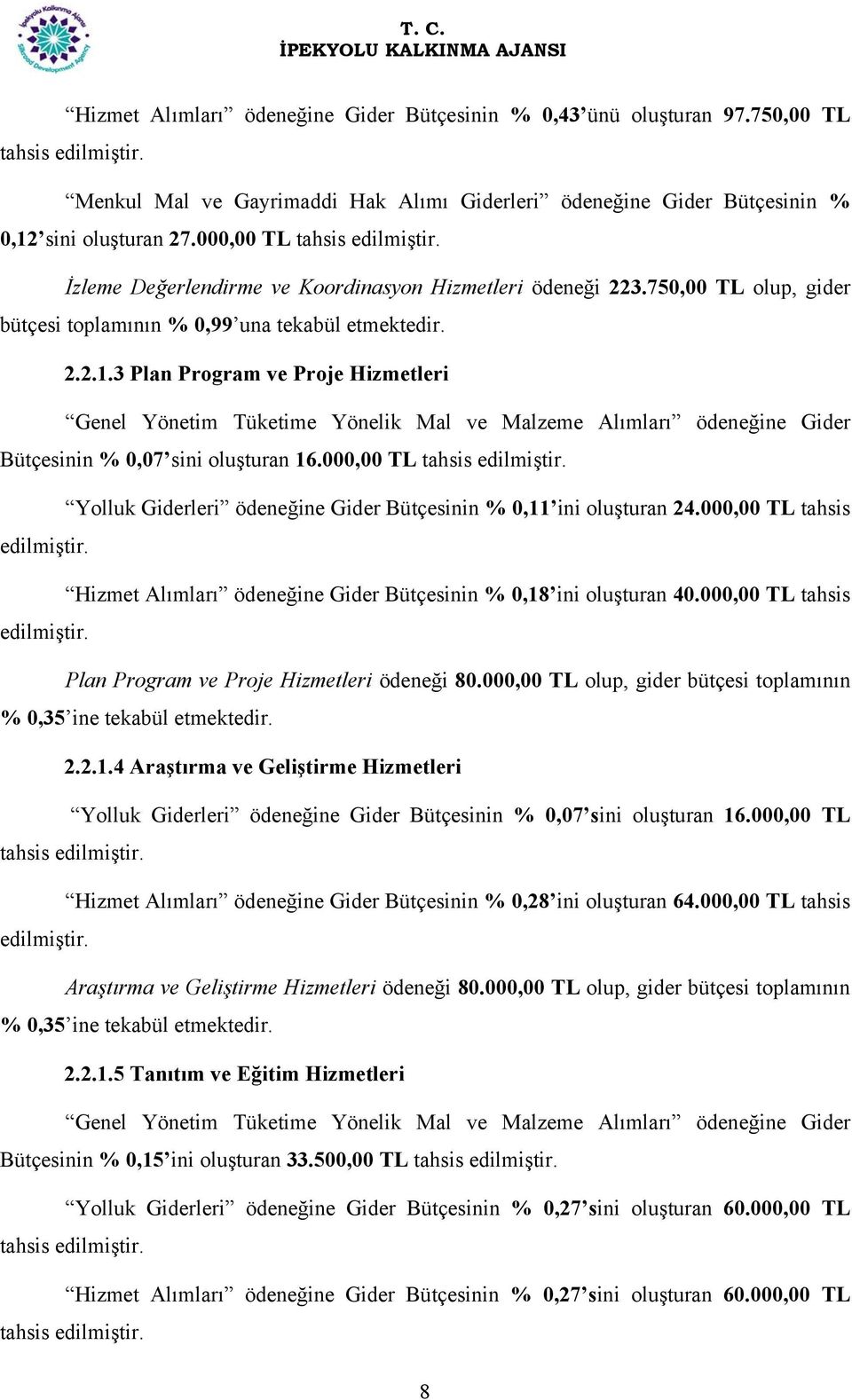 3 Plan Program ve Proje Hizmetleri Genel Yönetim Tüketime Yönelik Mal ve Malzeme Alımları ödeneğine Gider Bütçesinin % 0,07 sini oluşturan 16.000,00 TL tahsis edilmiştir.