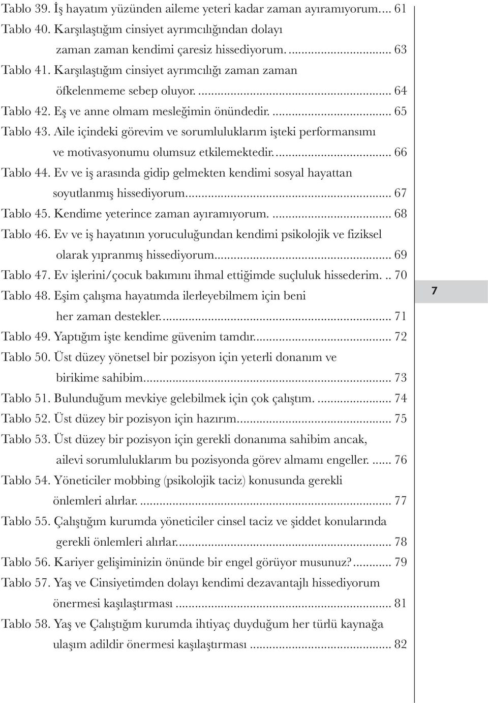 Aile içindeki görevim ve sorumluluklarım işteki performansımı ve motivasyonumu olumsuz etkilemektedir... 66 Tablo 44.