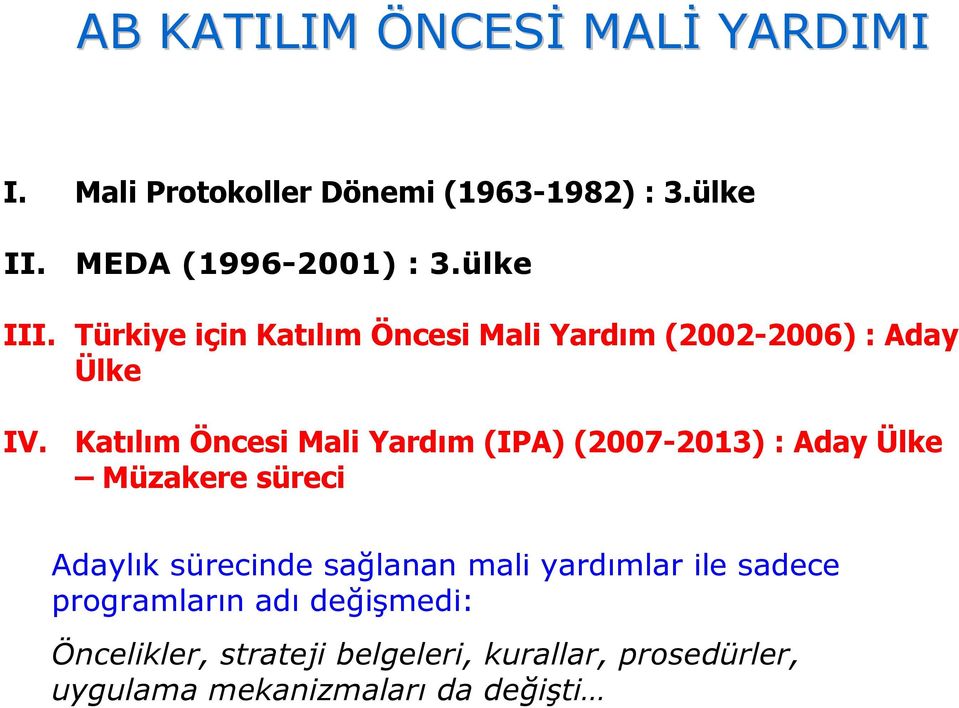 Katılım Öncesi Mali Yardım (IPA) (2007-2013) : Aday Ülke Müzakere süreci Adaylık sürecinde sağlanan mali