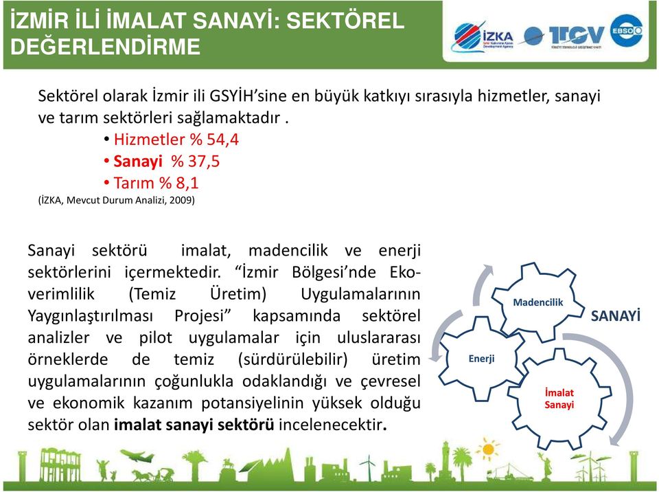 İzmir Bölgesi nde Ekoverimlilik (Temiz Üretim) Uygulamalarının Yaygınlaştırılması Projesi kapsamında sektörel analizler ve pilot uygulamalar için uluslararası örneklerde de