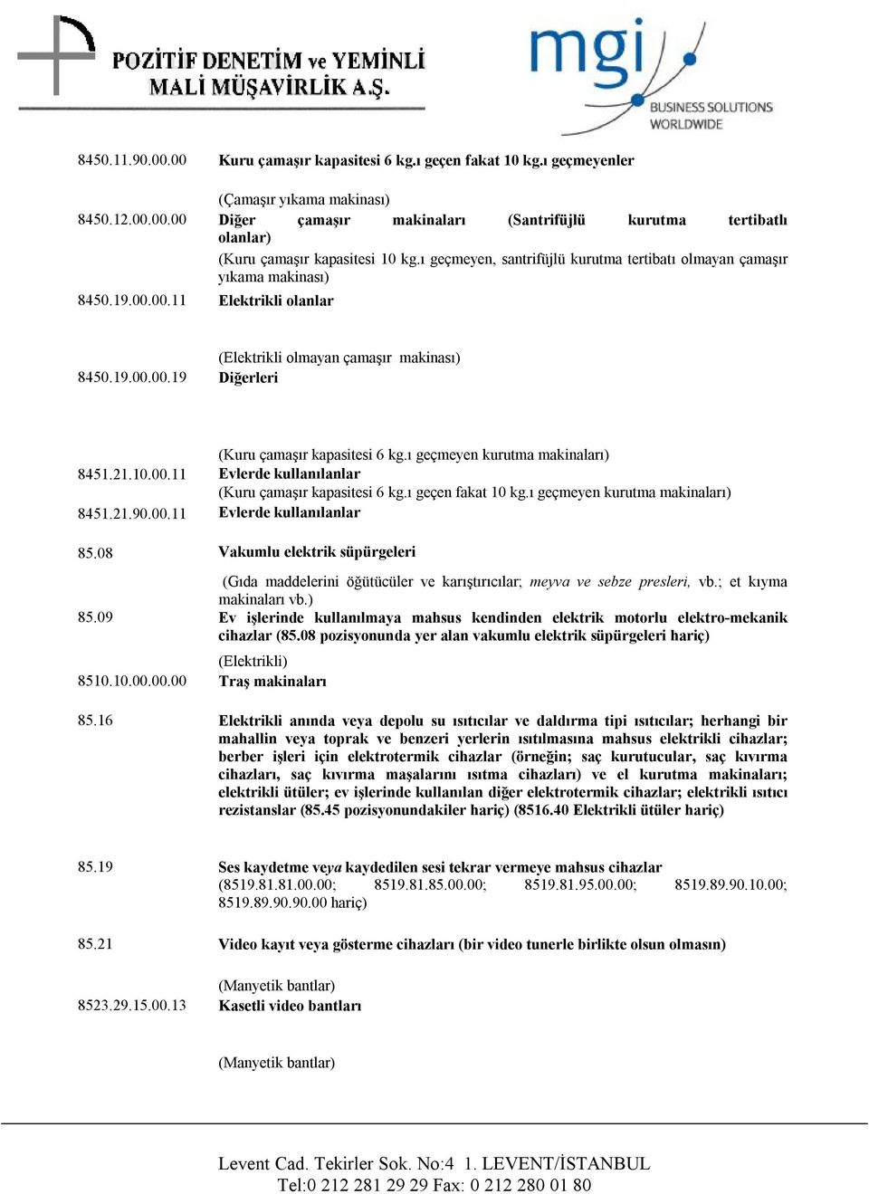 ı geçmeyen kurutma makinaları) 8451.21.10.00.11 Evlerde kullanılanlar (Kuru çamaşır kapasitesi 6 kg.ı geçen fakat 10 kg.ı geçmeyen kurutma makinaları) 8451.21.90.00.11 Evlerde kullanılanlar 85.