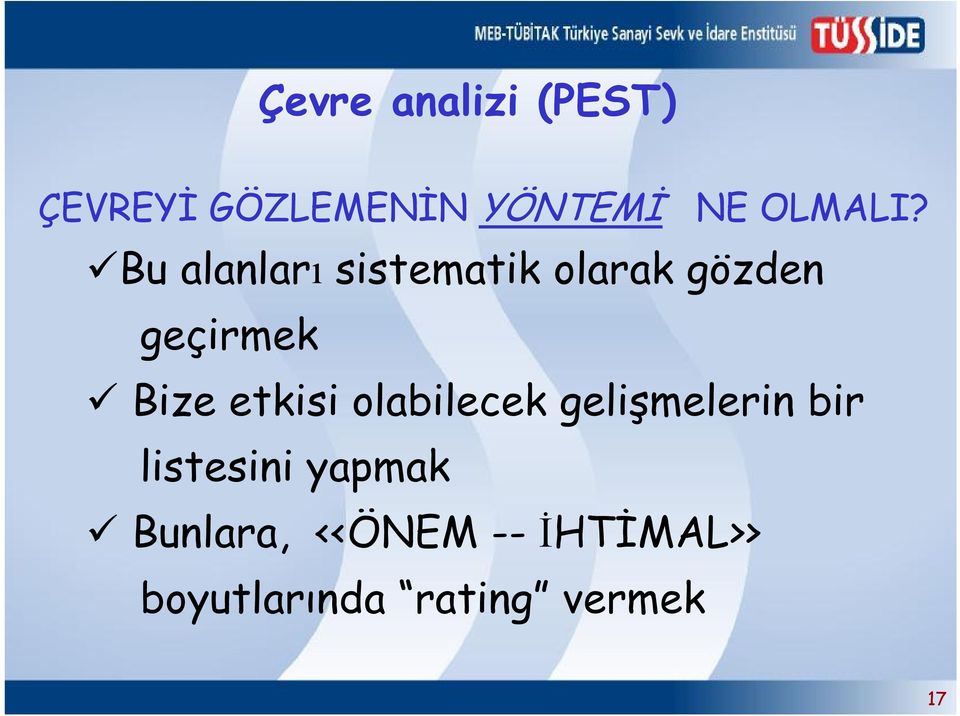 Bu alanları sistematik olarak gözden geçirmek Bize